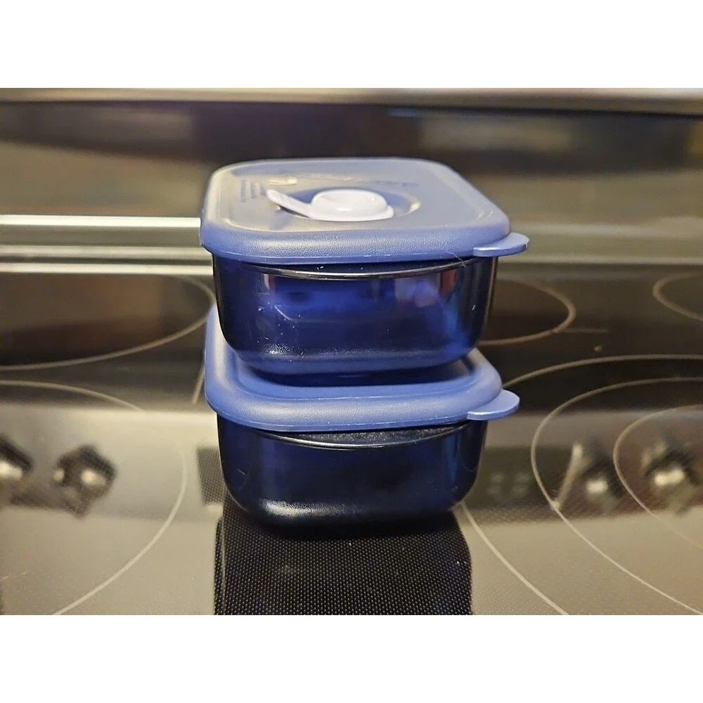 Set Of 2 Tupperware 1 Cup Vent & Serve 3387A Indigo Blue Containers with Lids